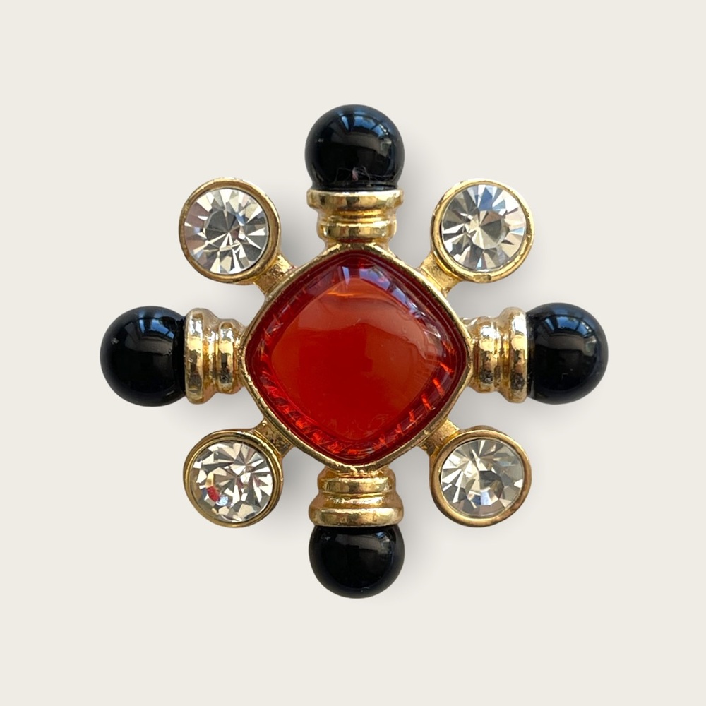 Fashion red cabochon crystal beads gold tone pin brooch